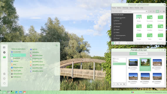 Thème Linux Destinée avec un pont en bois en fond écran